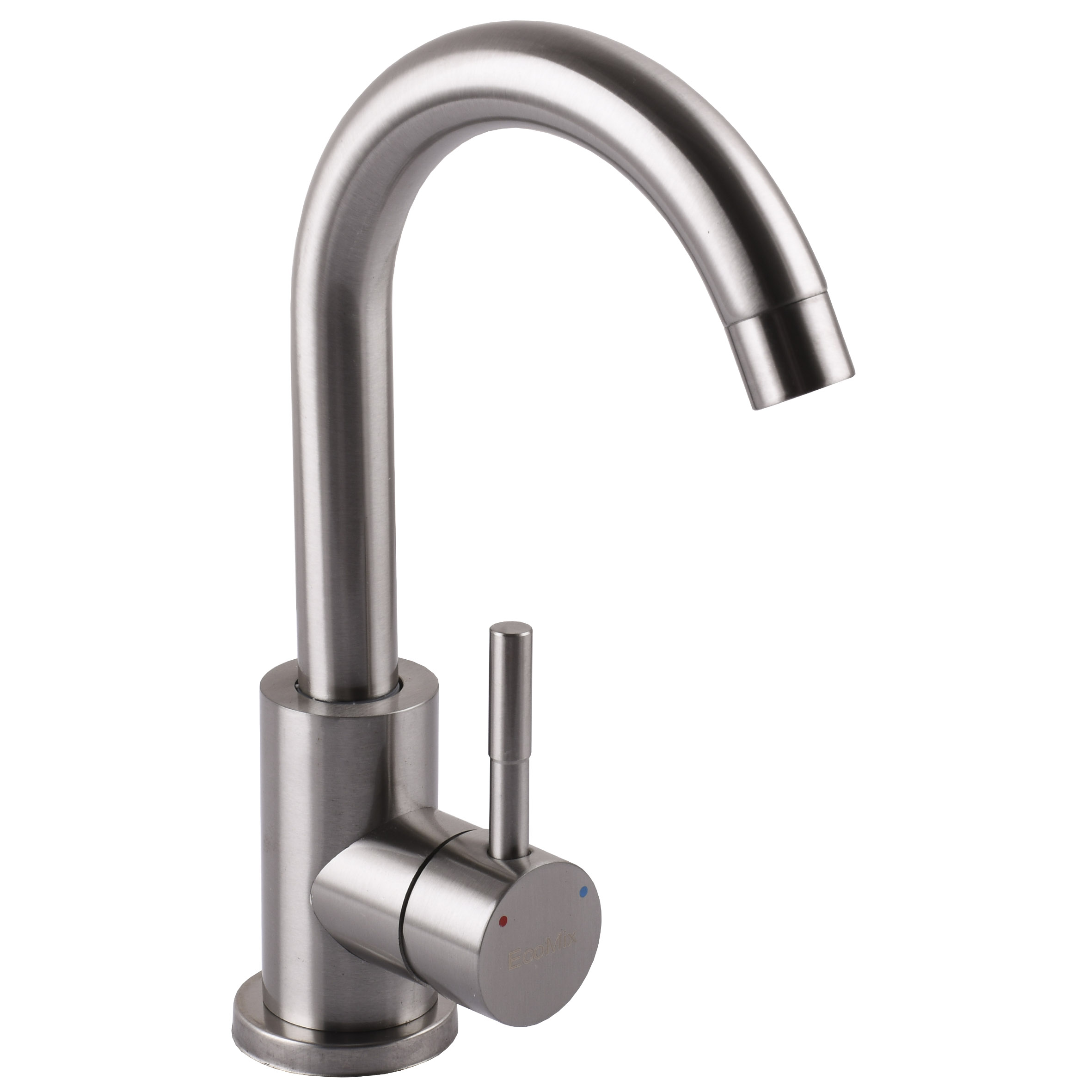 Змішувач для умивальника EcoMIX AISI-101S-WH боковий нержавійка, Без Шлангів